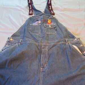 Womens Vtg Disney Winnie The Pooh Eeyore Denim Overalls Sz 26W/28W Blue